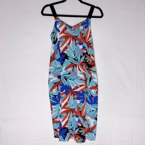 Joe Fresh Tropical Leaf Print Sleeveless Midi Dress Summer Dress M